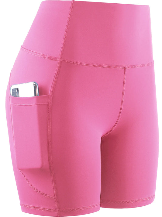 High Waist Yoga Shorts for Women Workout Running Shorts Naked Feeling Biker Shorts Tummy Control Deep Pockets, Pink, S