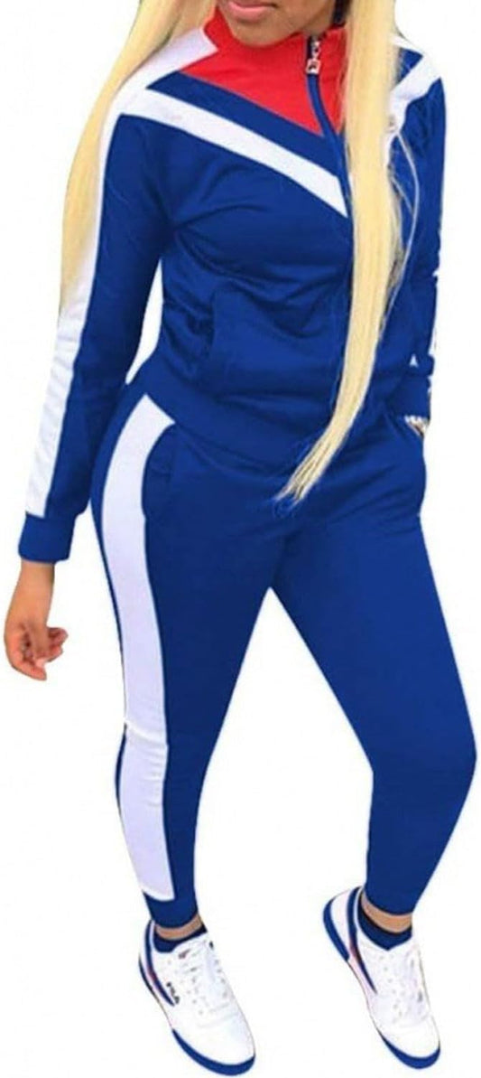 Women'S Jogging Sets 80S 90S Sweat Two Piece Track Color Block Outfit Suit Tracksuit